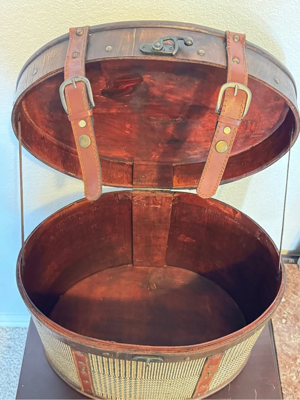 Vintage Ralph Lauren Style Brown Leather & Tweed Storage Trunk Box/Chest